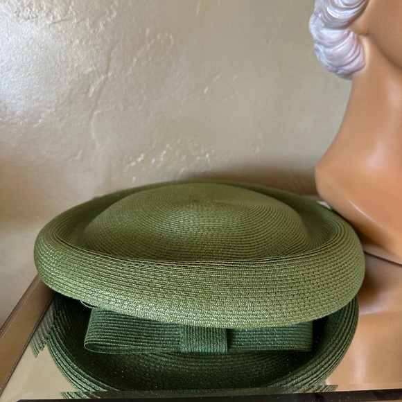 FETCHING 1950s\' GREEN STRAW  TAM WITH FRONT BOW main image 5